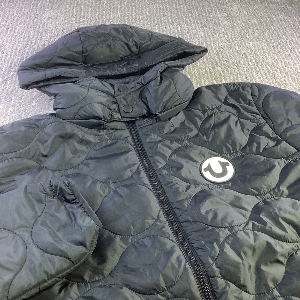True Religion Onion Quilt Puffer Jacket‎ Black XL Detatchable Hood Full Zip NWT